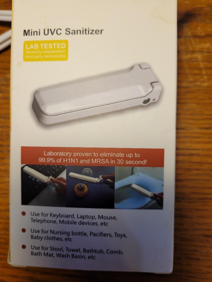 Mini UVC Sanitizer Kills up to 99.9% of Germs & Mites on Hard Surfaces in 30 sec