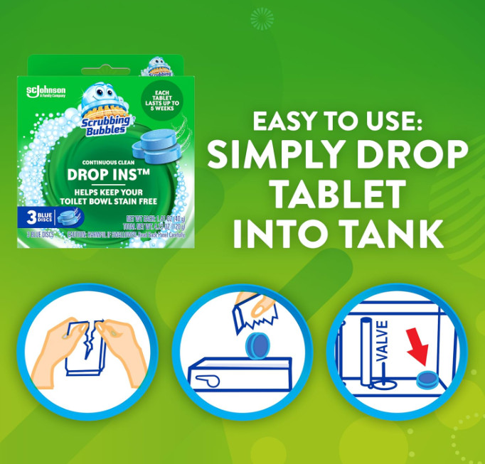 Scrubbing Bubbles Continuous Clean Toilet Drop-Ins, Automatic Blue Toilet Bowl C