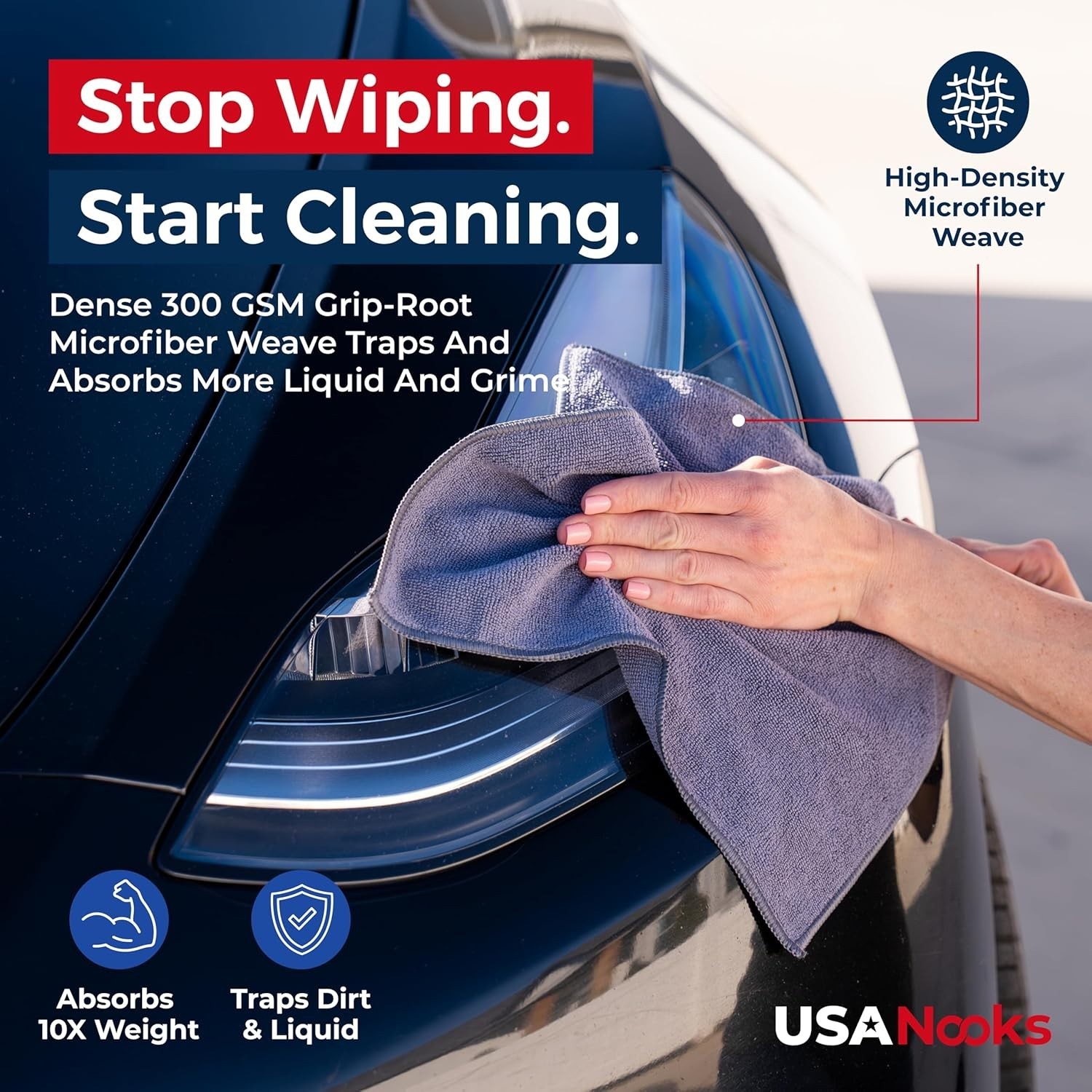 USANOOKS Microfiber Cleaning Cloth 12 Pack Car Wash Towel Streak Free 12.5×12.5*