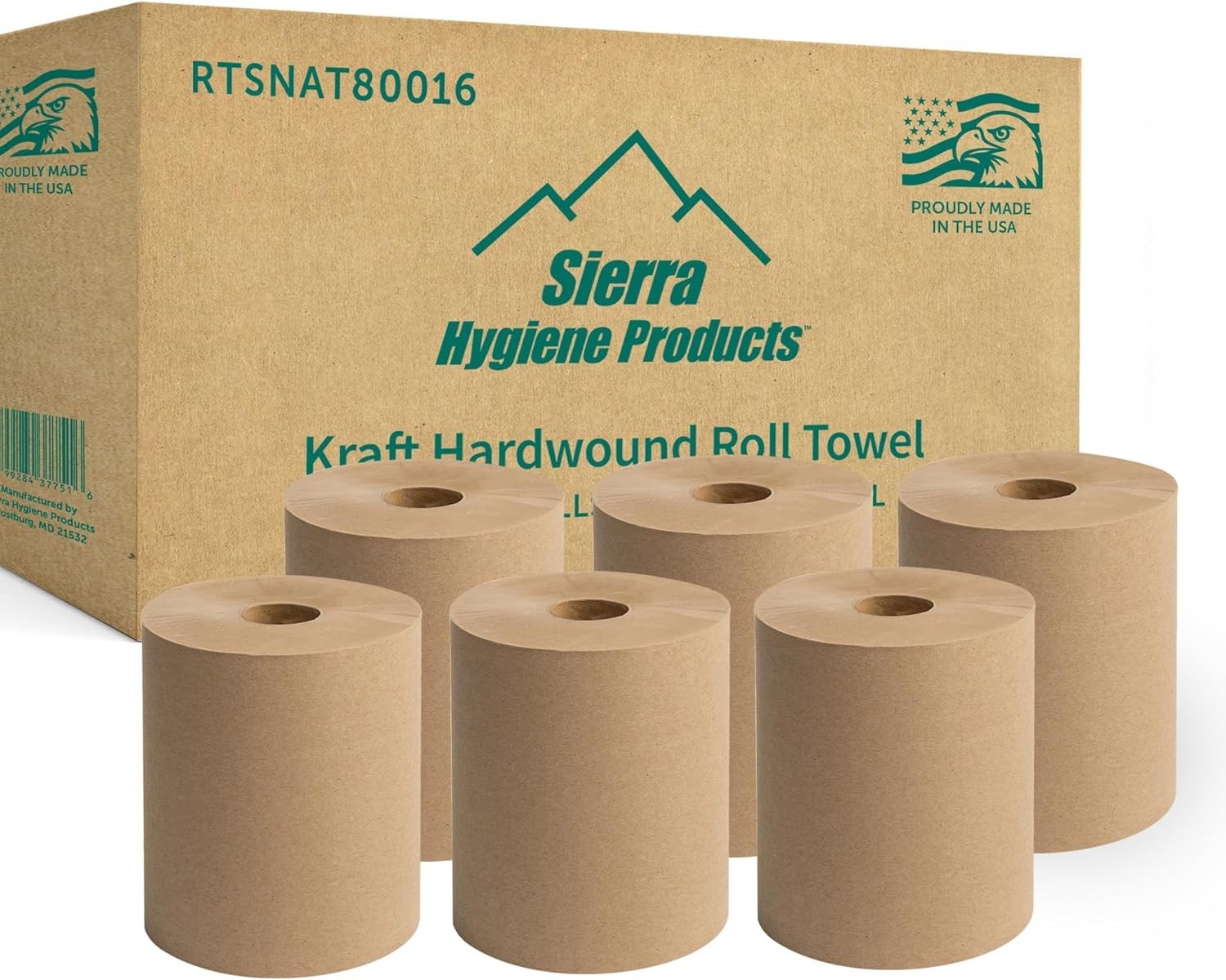 Sierra Hygiene Natural (Kraft) 1-Ply 8″ Hardwound Paper Towel, 800’ Roll – 6/Cas