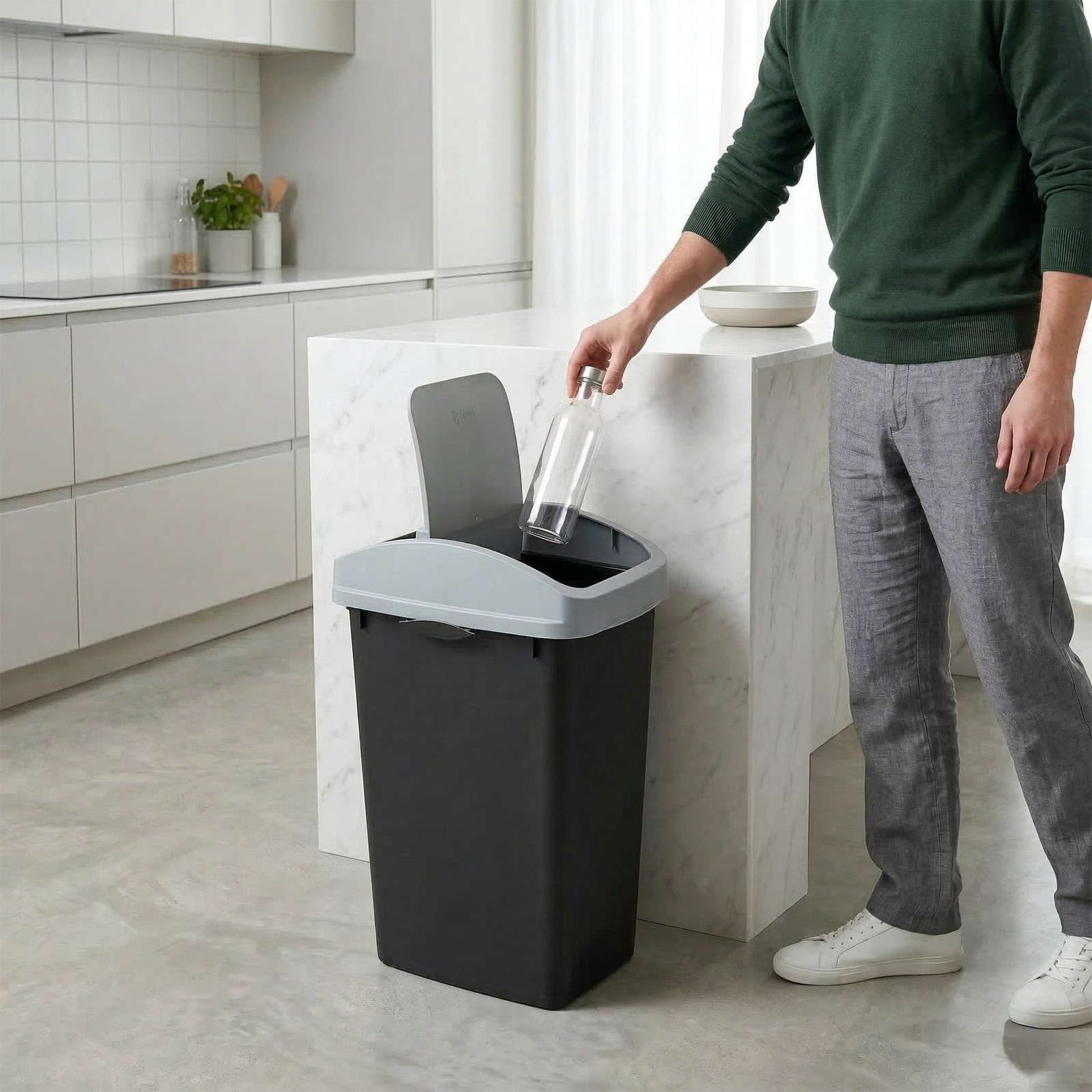 Glad Link & Sort 3-Piece Waste and Recycling Bin with Lid Set, 36 Gallon, Black