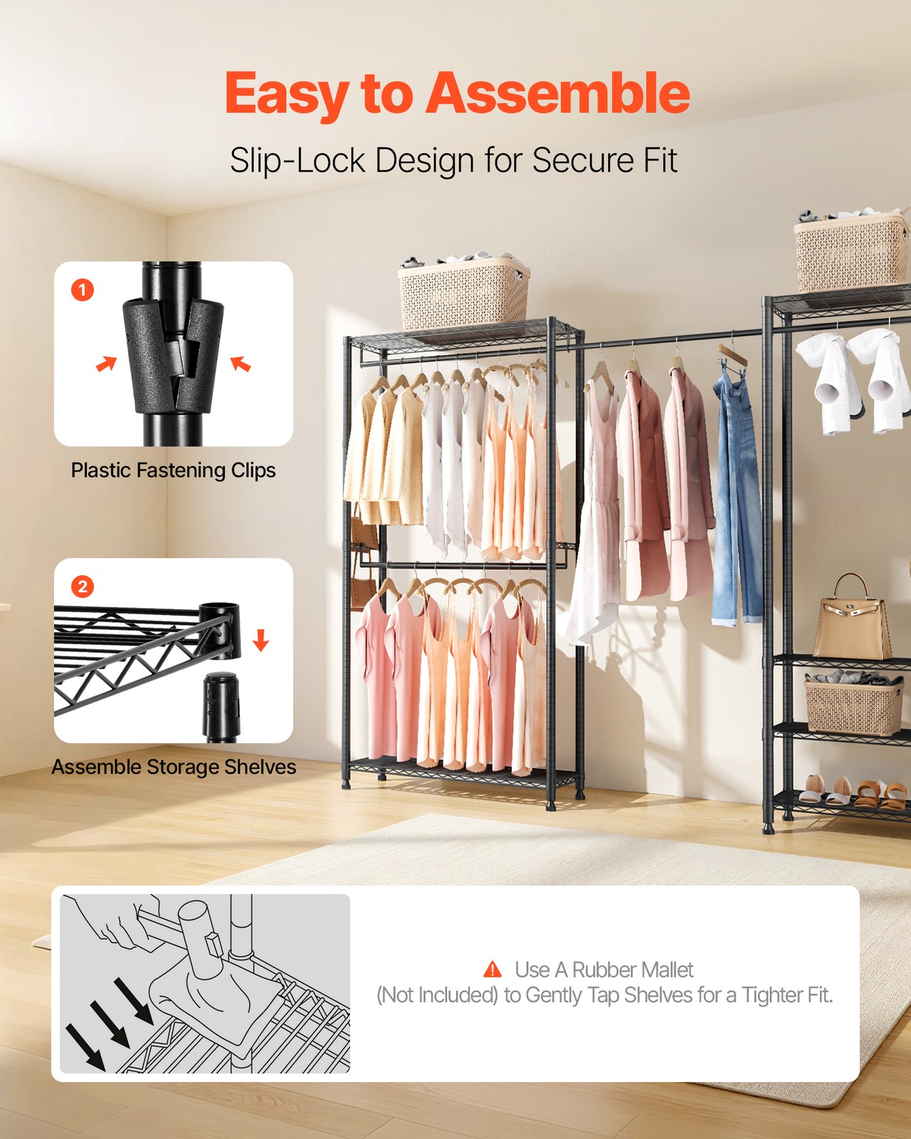 VEVOR Clothes Garment Rack Freestanding Closet Wardrobe Rack Carbon Steel Frame