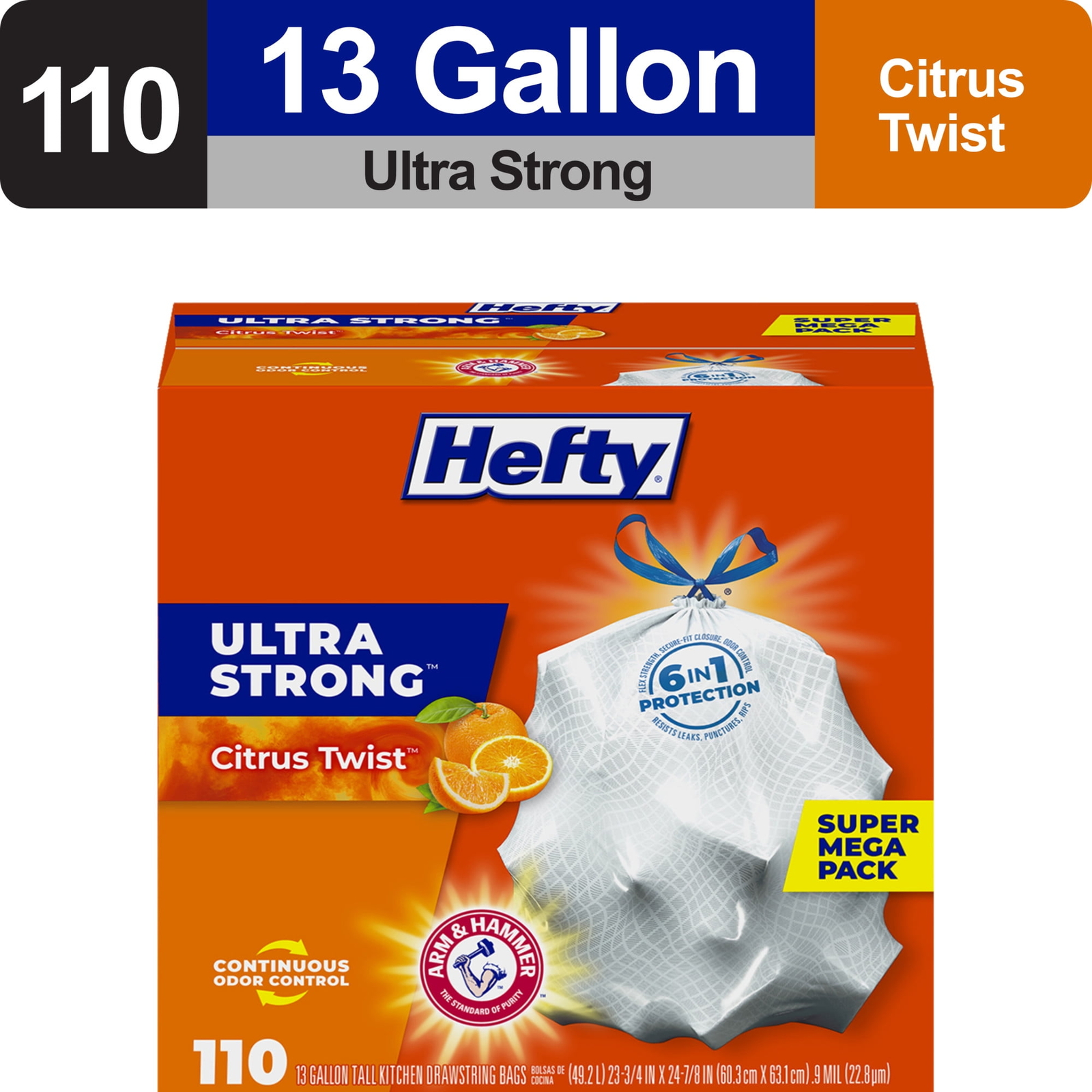 Ultra Strong 13 gallon Trash Bags, Tall Kitchen Trash Bags, White, 110 Bags