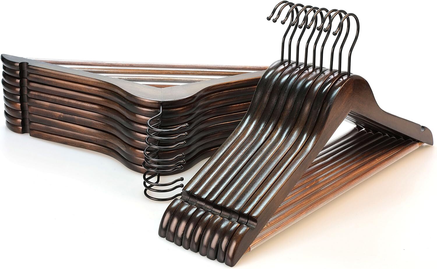 TOPIA HANGER Heavy Duty Wood Coat Hangers in 17.5″ x 9.4″ x 0.47″, Antique