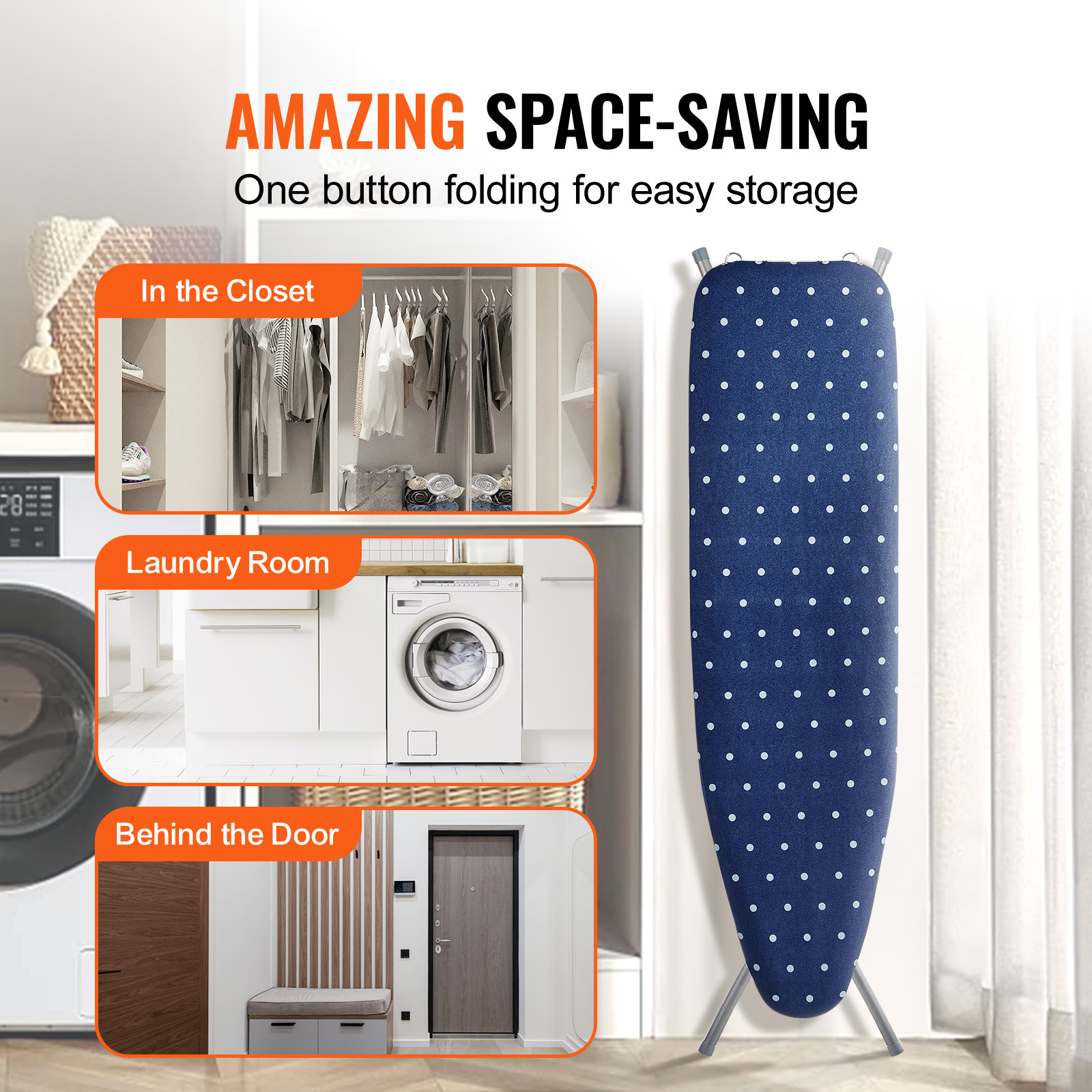VEVOR Ironing Board with Bottom Storage Tray Thickened 4 Layers Iron Board