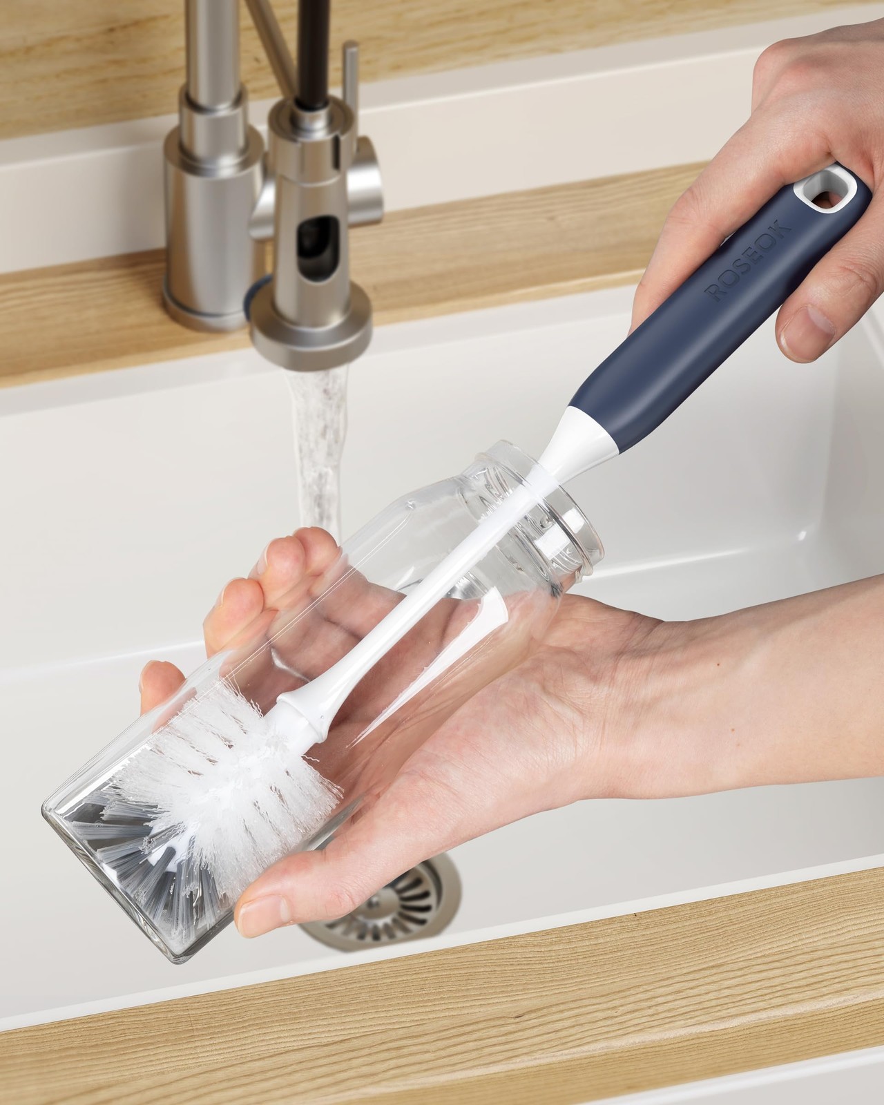 Flexible Bottle Brush Dual Bristle Navy Blue 2 Pack For Water Cups Mugs