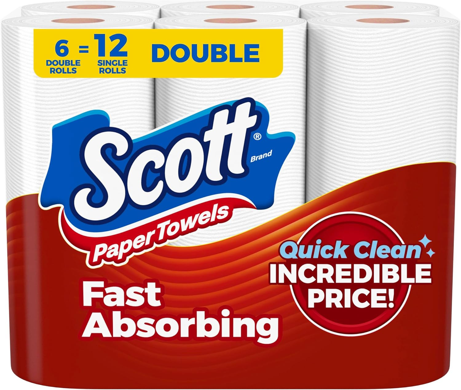 Scott Paper Towels, Choose-A-Sheet, 6 Double Rolls = 12 Regular Rolls (108 Sheet
