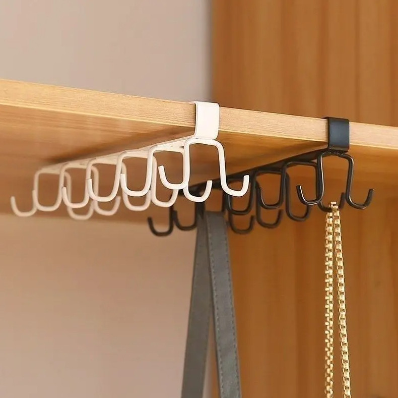 1 pc Double Row Wall Hook Rack No Drill Adhesive Kitchen Hanger