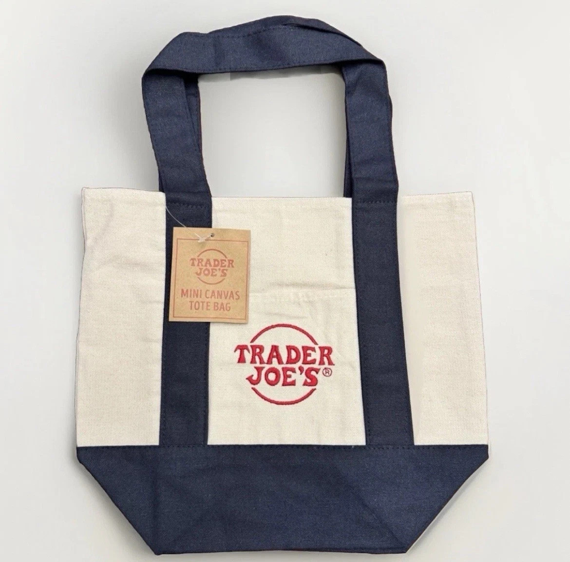 Trader Joe’s MINI Canvas Reusable Bag: Off White or Tan with Navy Blue