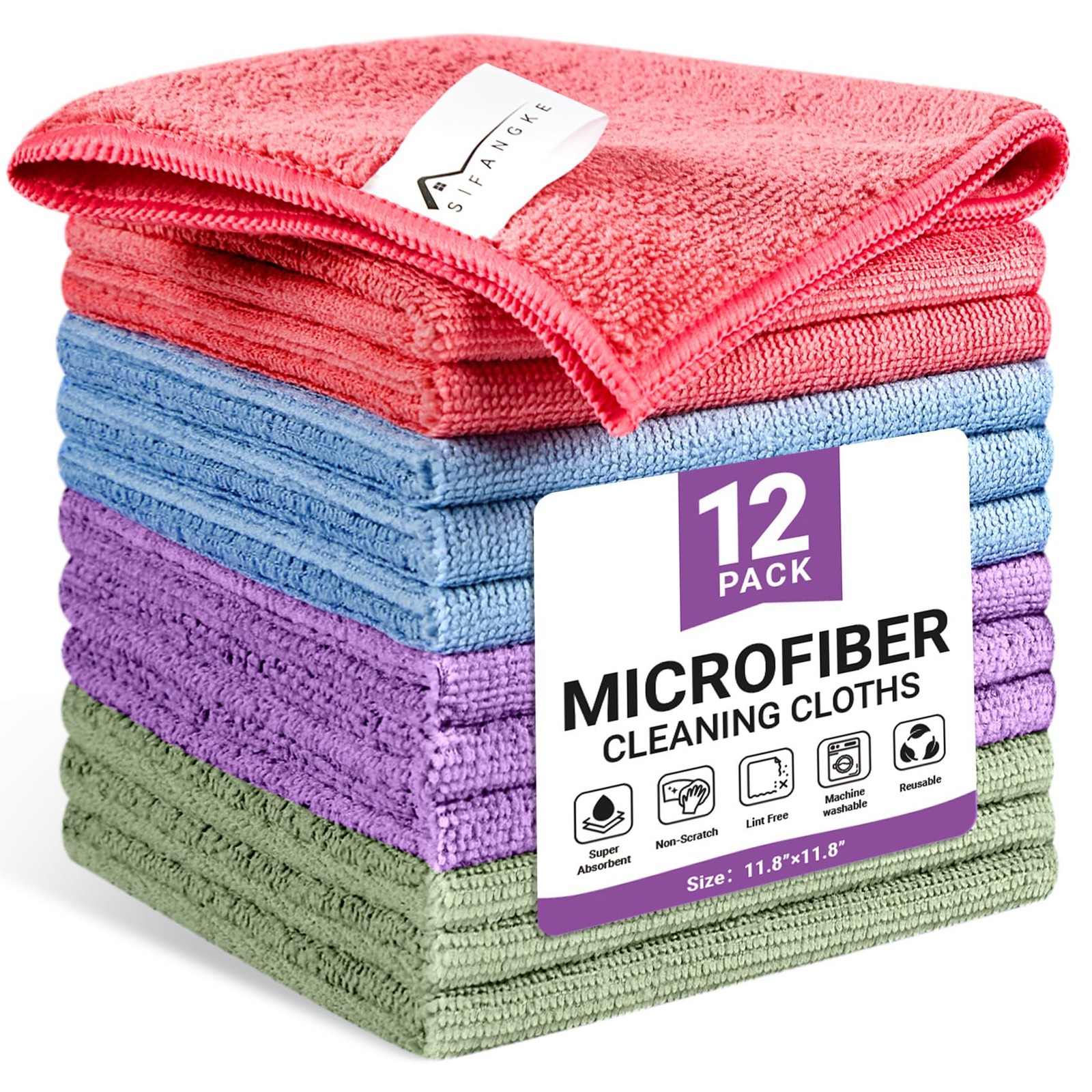 Microfiber Cleaning Cloths 12-Pack | Soft & Lint-Free | Assorted Colors