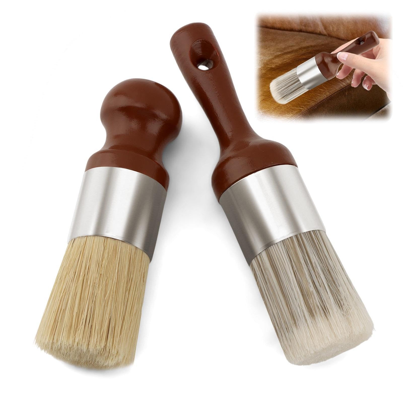 2pcs Leather Furniture Salve Brush, Wooden Handle Soft Nylon Bristles Wood So…