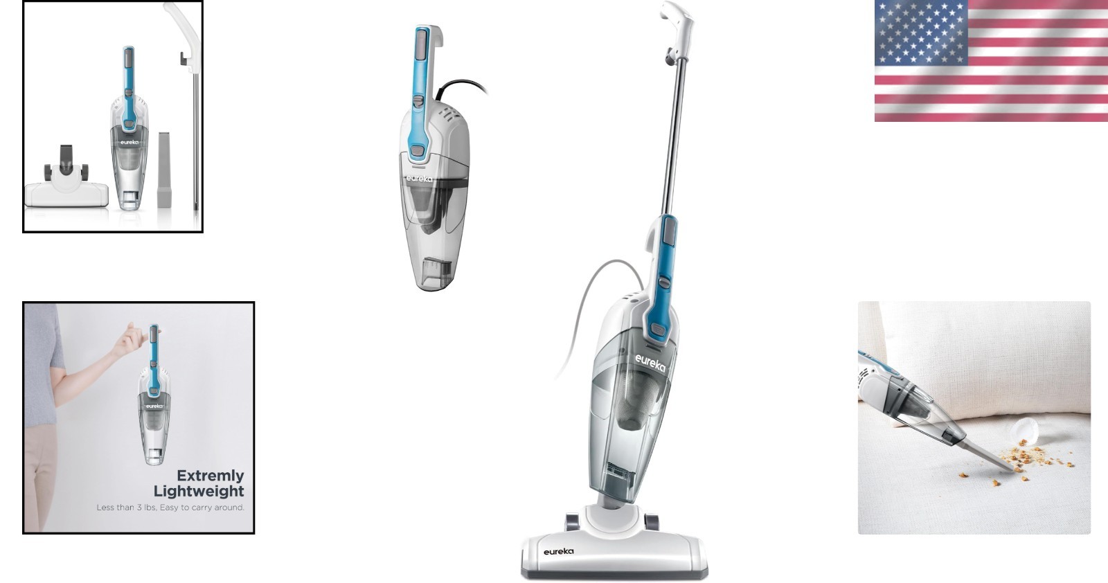 3-in-1 Handheld & Stick Vacuum Cleaner for Carpets and Hard Floors – Aqua Blue