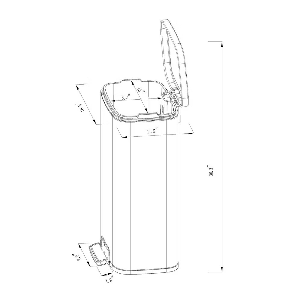 45L Rectangular Step Trash Can Silver – Brightroom