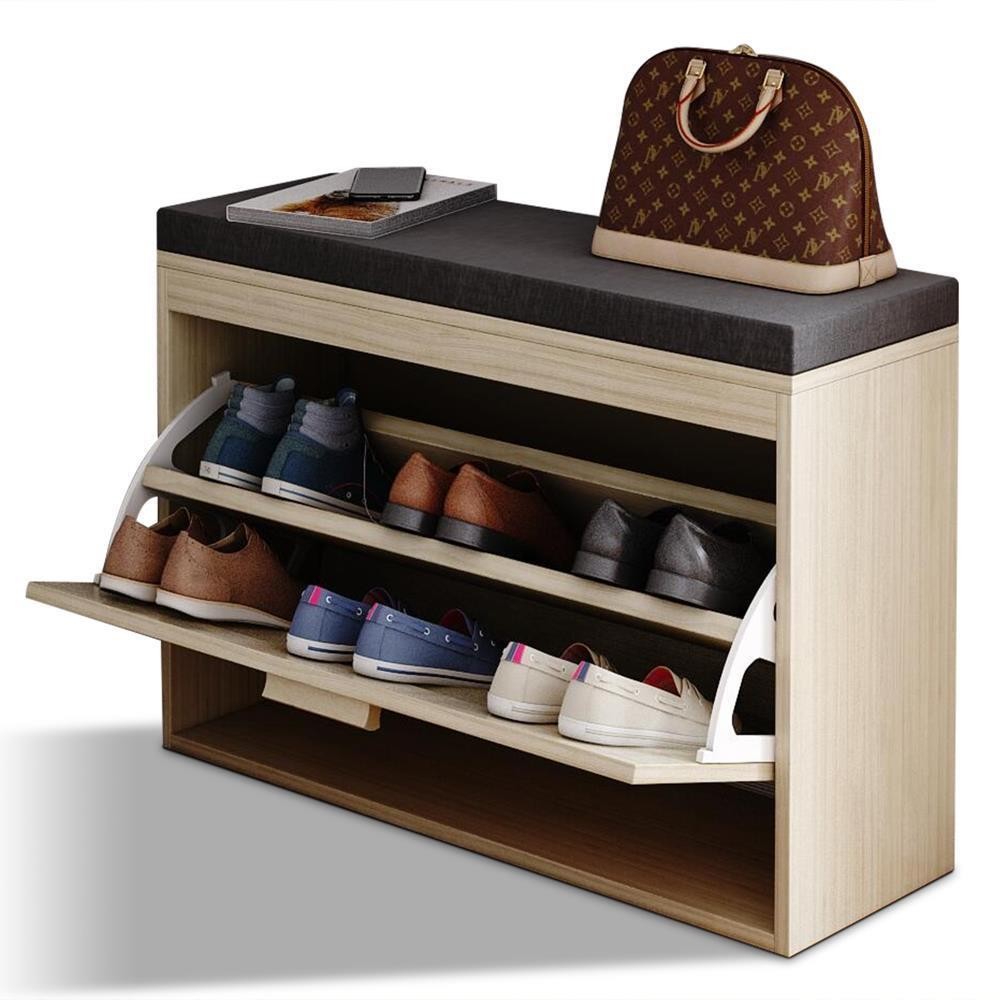 2 Tiers Rattan Shoe Storage Rack Bench Entryway Bench Shoe Cabinet for Hallway