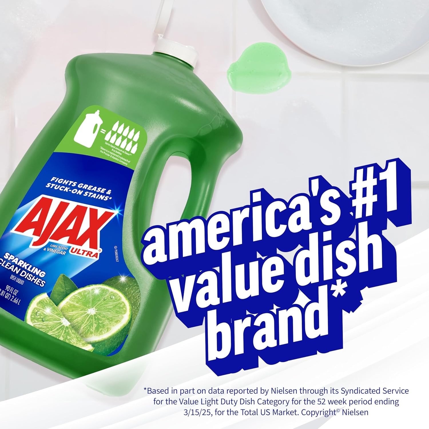 Ajax Ultra Dish Soap Vinegar & Lime Scent 90 fl oz Grease Cutting Formula