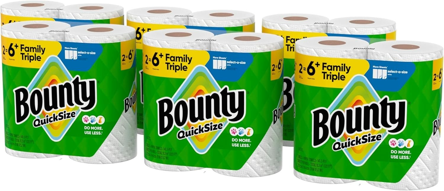 Quick-Size Paper Towels, 12 Family Triple Rolls = 40 Rolls – Super Absorbent