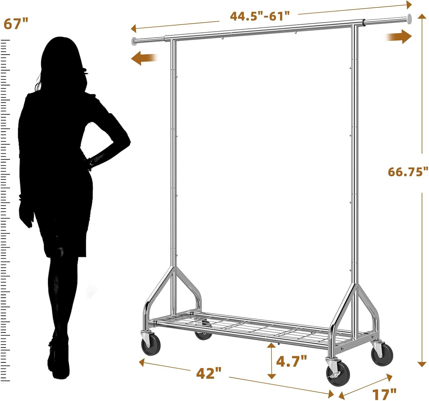 Sturdy 450 LBS Heavy Duty Clothes Rack with Wheels & Shelves for Any Room