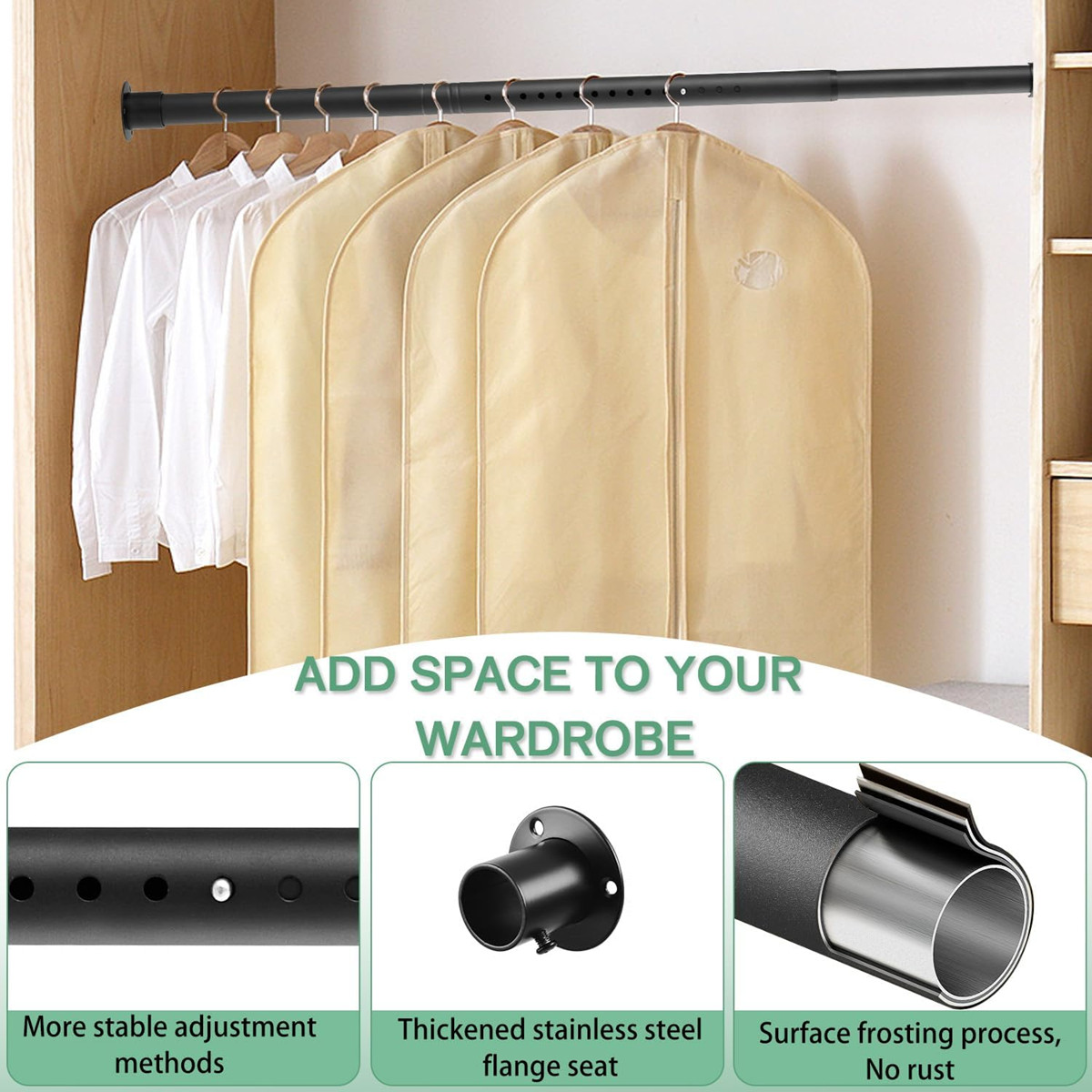 42″ L Closet shower Rod made by Metal tube 1.3″ Dia for Hanging Curtain Clothes