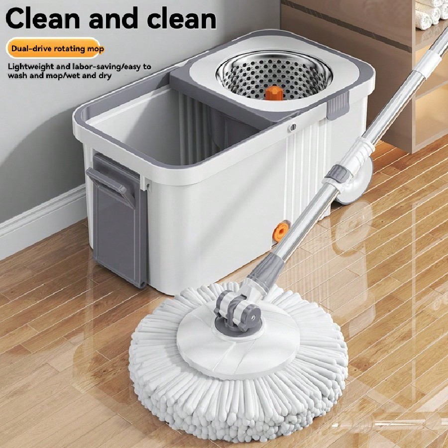 Snugspot 360° Spin Mop And Bucket Set – Drums With 4 Mop Heads, 61″ Stainless