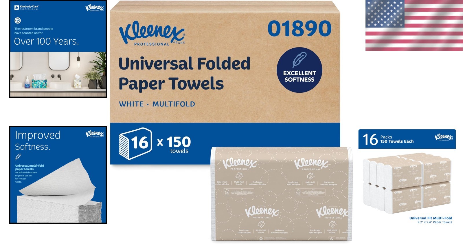 Eco-Friendly Multifold Paper Towels, 150 Sheets, 16 Packs
