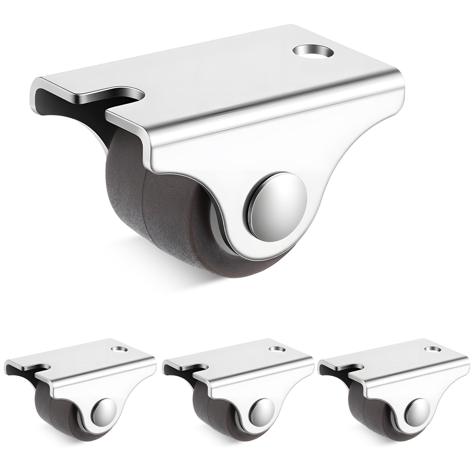 4 PCS 0.75 Inch Mini Rigid Caster Wheels Low Profile Rubber Steel Plate