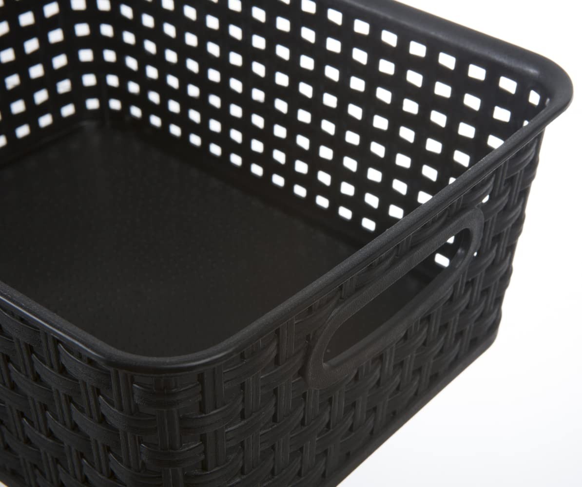 6 Pack Black Plastic Woven Storage Baskets Weave Organizer Kitchen Office Box