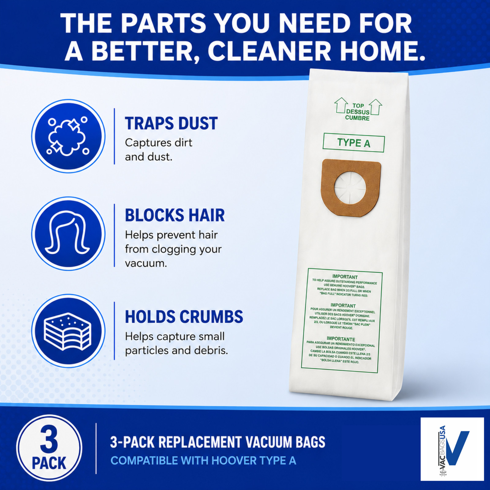 VacBagsUSA® Replacement Vacuum Cleaner Bags For Hoover® Style A