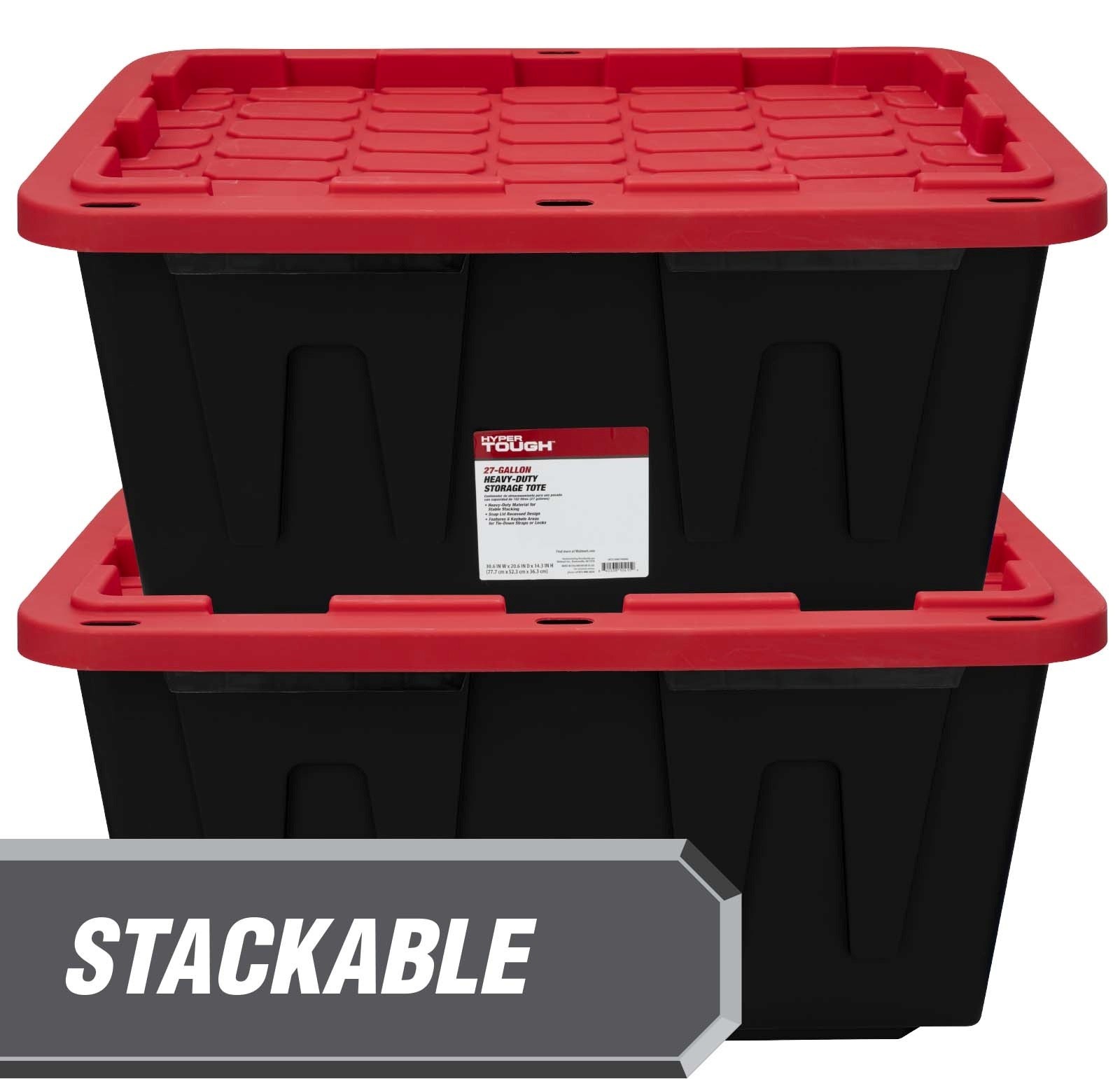 (Pack of 4) Hyper Tough 27 Gallon Large Storage Bin with Snap Lid, Black and Red