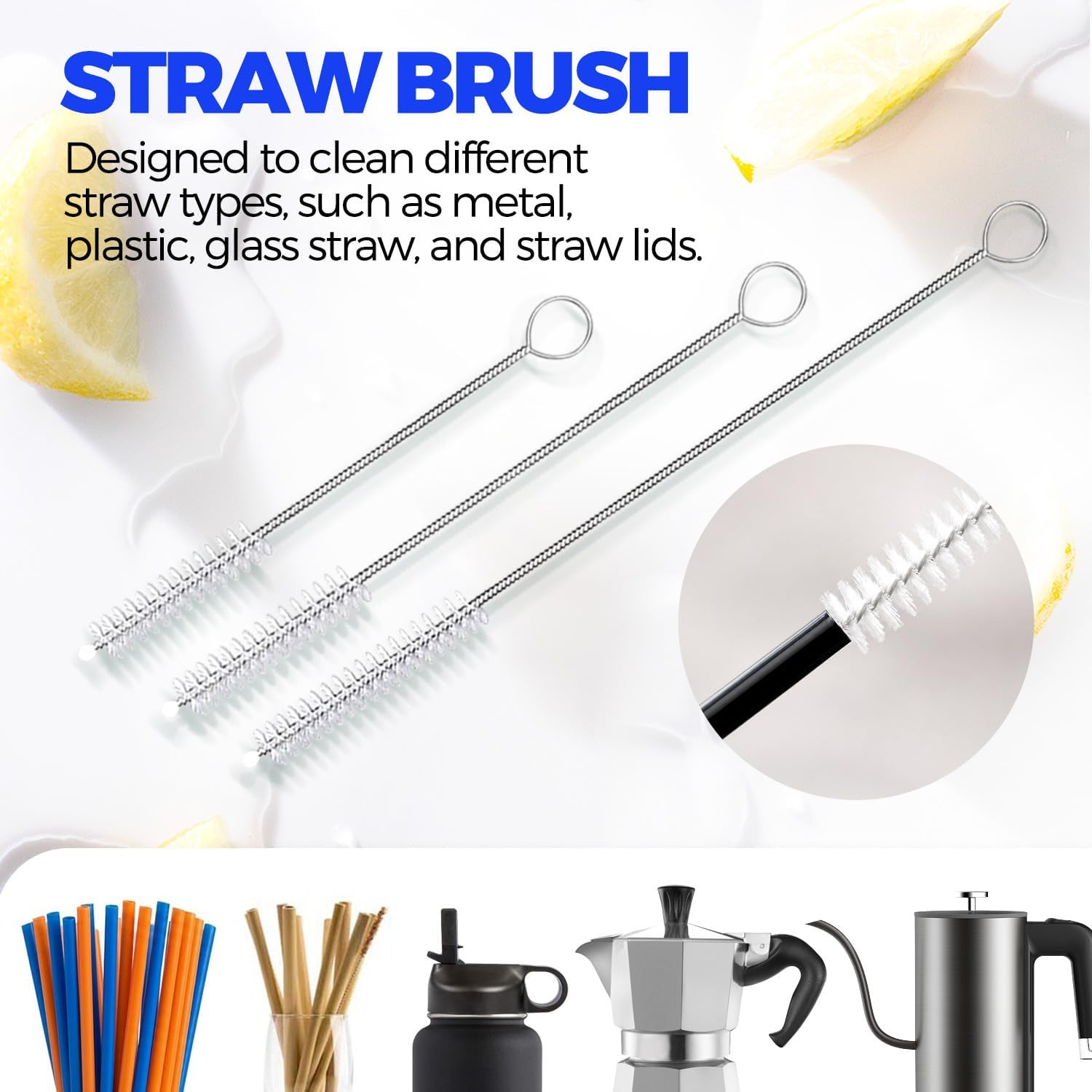 5 Pack Dish Brush Set with Bottle Brush, Straw Brush, Kitchen Brushes for Cleani