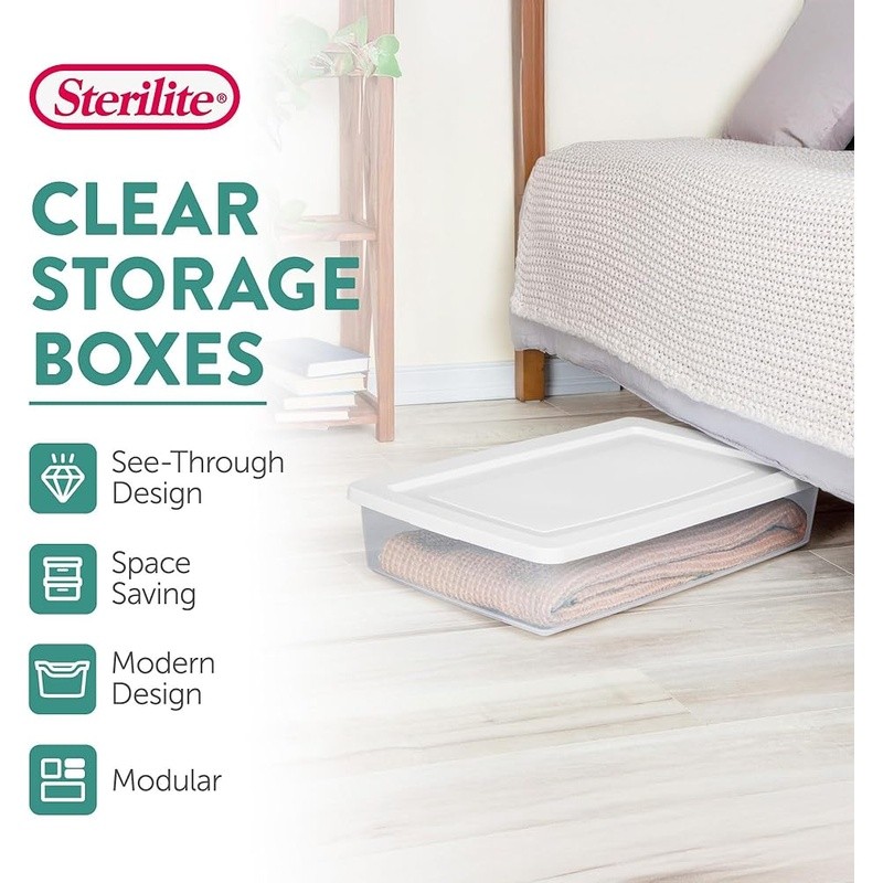 Stackable Plastic Storage Boxes Lightweight Shatterproof Durable W/ Secure Lids