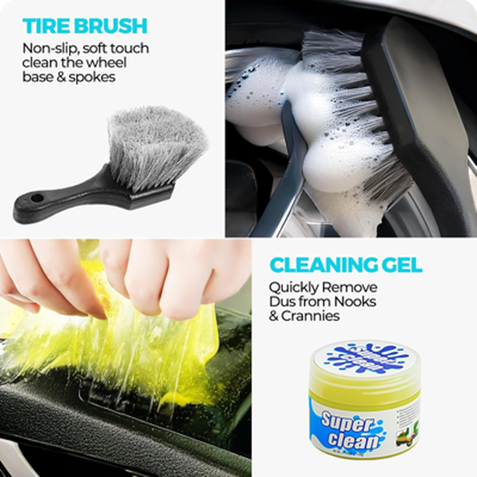 Car Detailing Brushes Microfiber Car Wash Kit Extendable Handle Interior