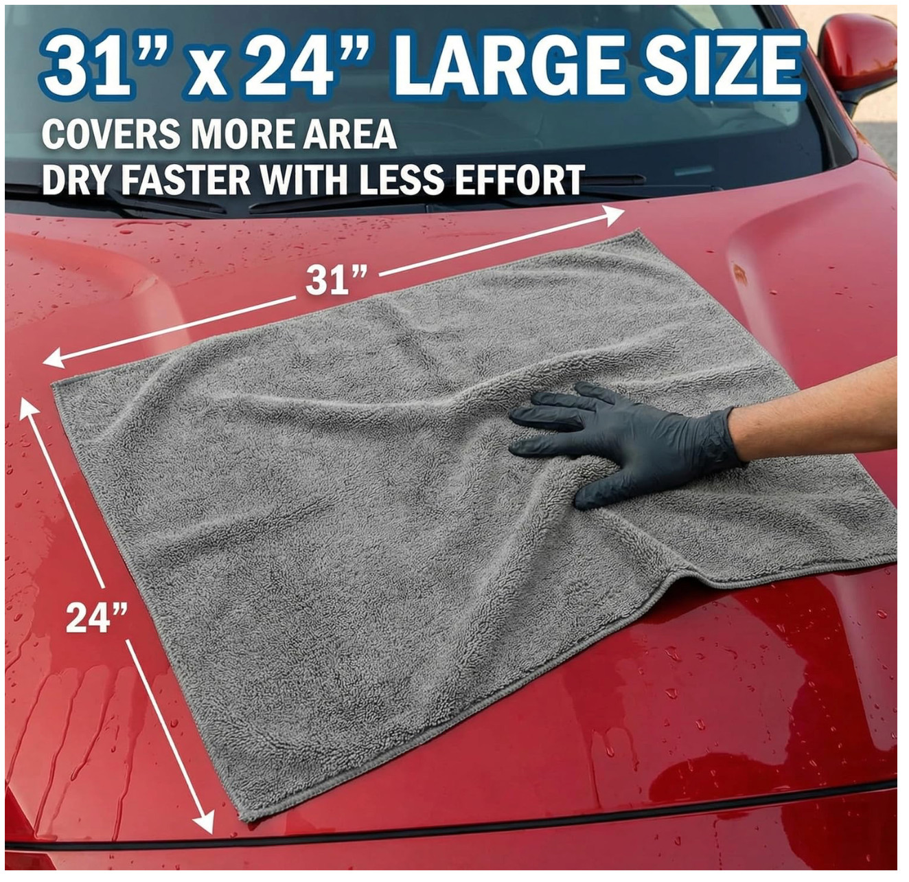 2 Pack Professional Large Microfiber Car Drying Towels (31″ X 24″), Scratch Free
