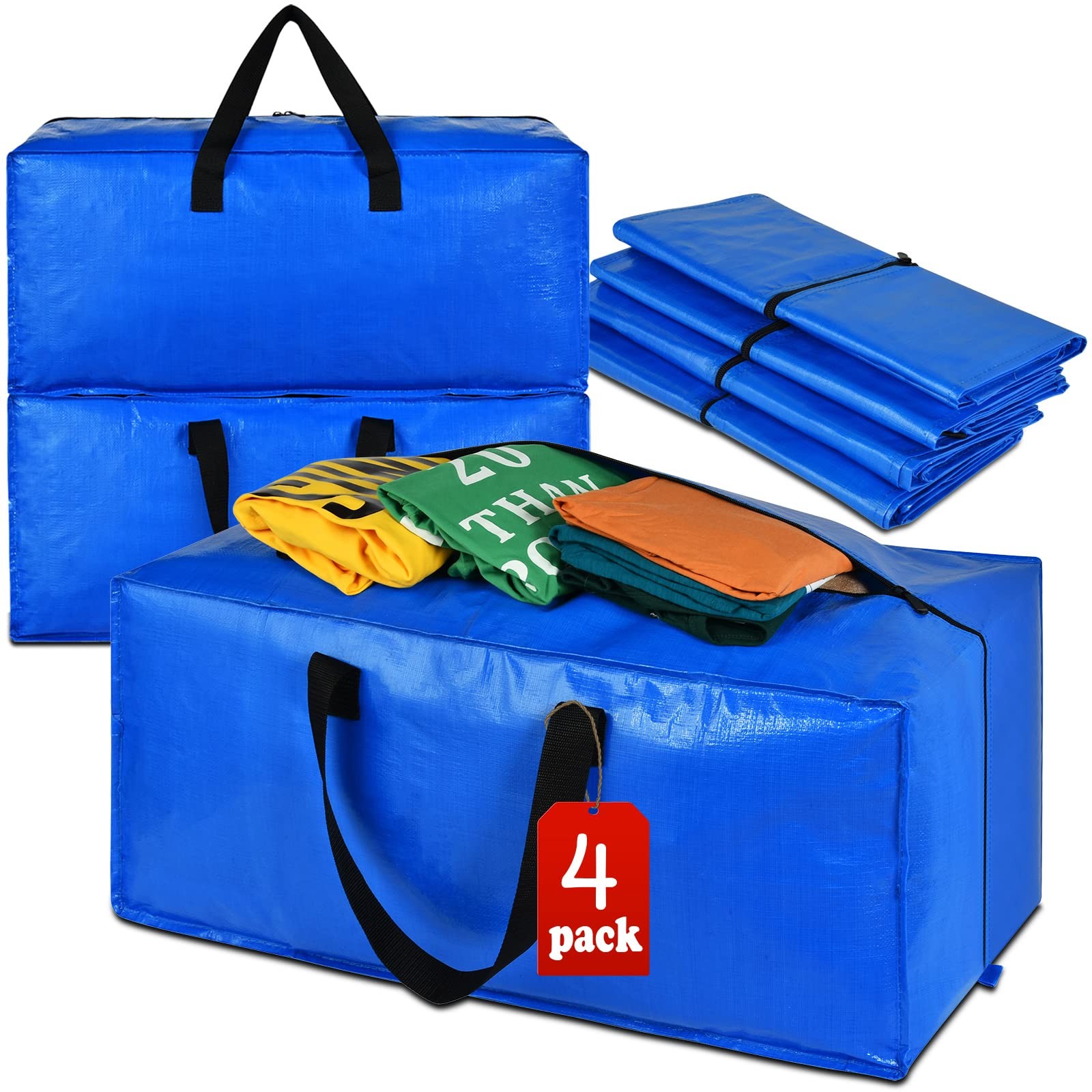 4 Pack Heavy Duty Extra Large Moving Bags Storage Tote Strong Handles& Backpack