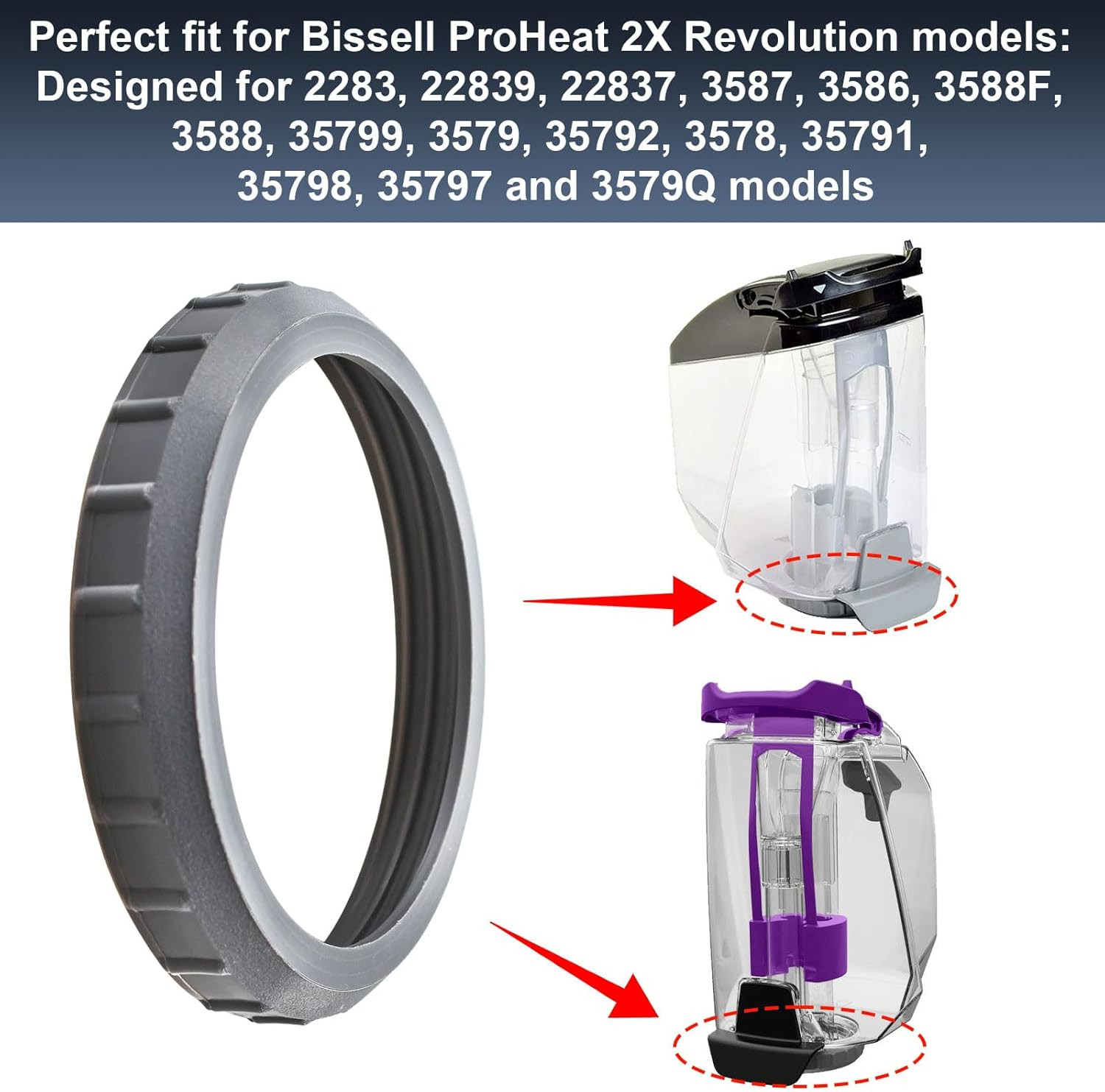 Replacement Dirty Tank Bottom Ring Cap for Various Bissell Proheat 2X Revolution