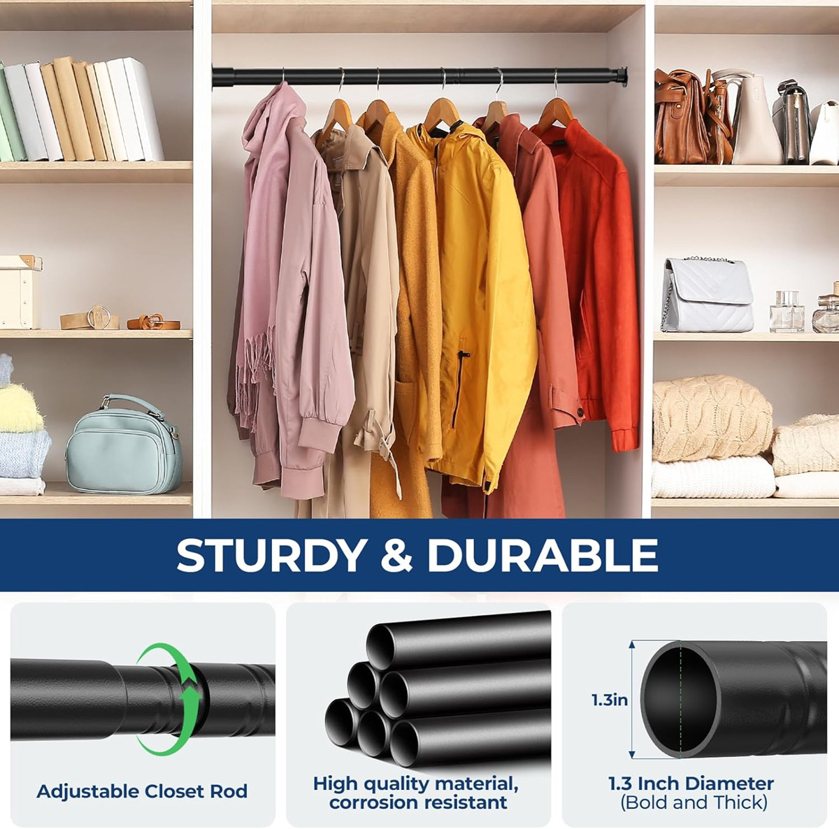 42″ L Closet shower Rod made by Metal tube 1.3″ Dia for Hanging Curtain Clothes