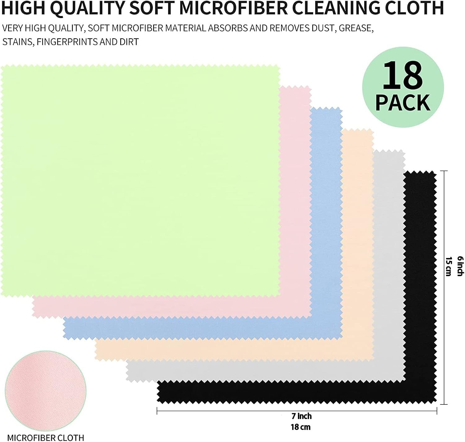 18 Pack Multicolor Microfiber Cleaning Cloths 7″ x 6″ for Optimal Device Care
