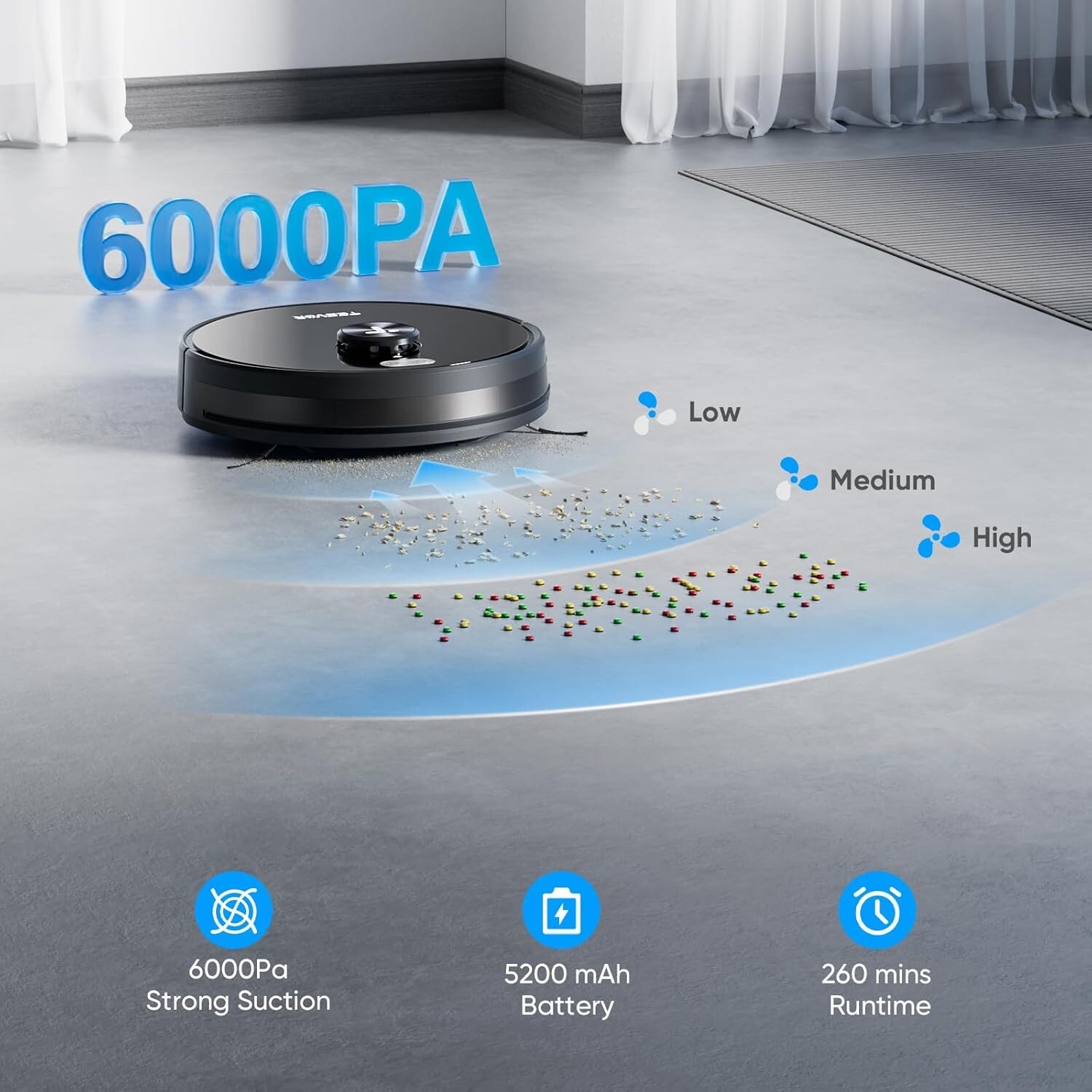 Tesvor S5 Max Robot Vacuum and Mop, 6000Pa Suction, 260 Mins Runtime Self-Charge