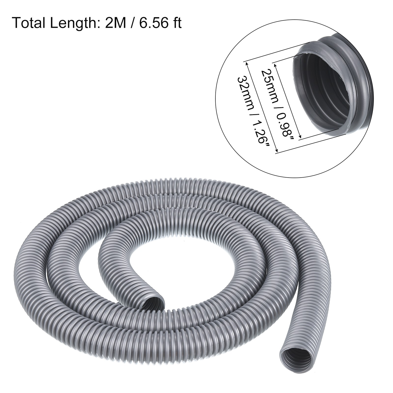 EVA Flexible Vacuum Cleaner Hose, 32 mm OD 2M Length Dust Collection Hose Gray