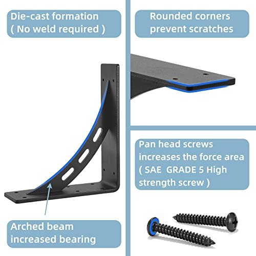 9″x8″x2.5″ Heavy Duty Shelf Brackets – Max Load 1100 LBS, 9 inch x 8 inch
