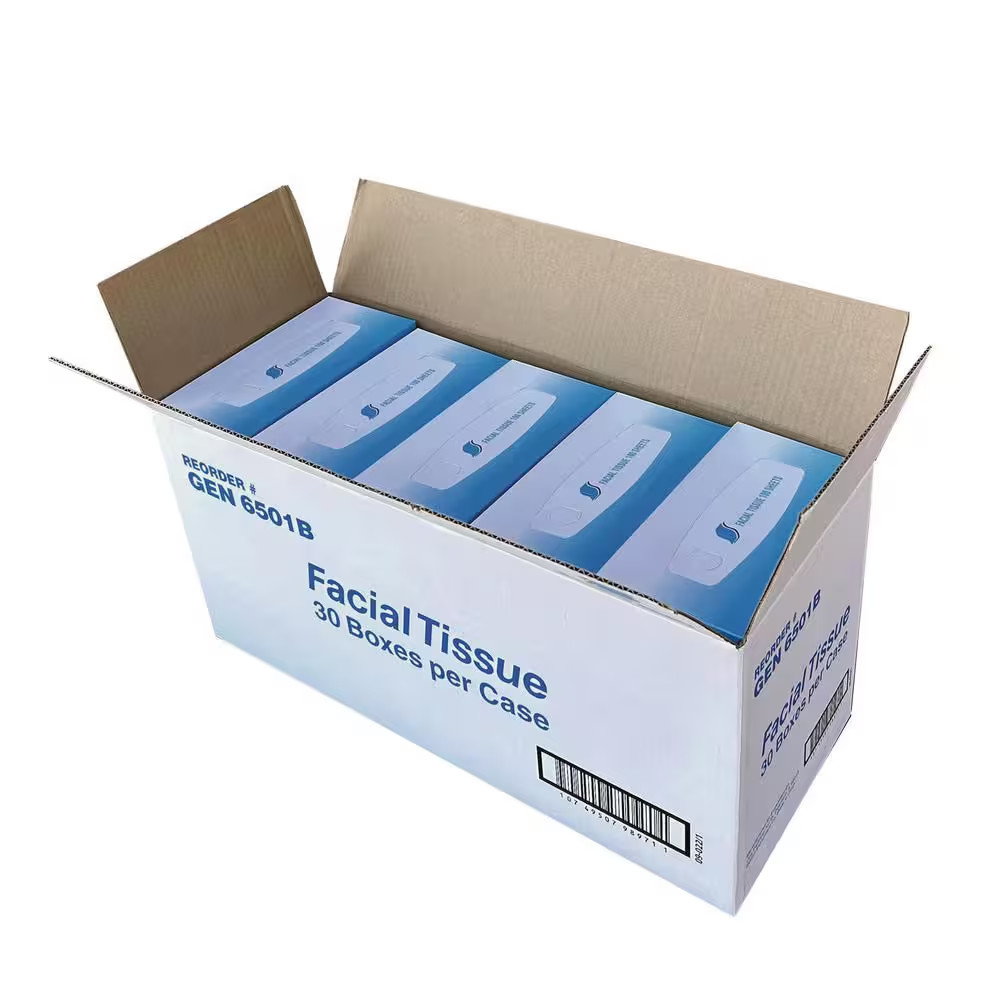 Facial Tissue, 2-Ply, White, Flat Box, 100-Sheets/Box, 30 Boxes/Carton