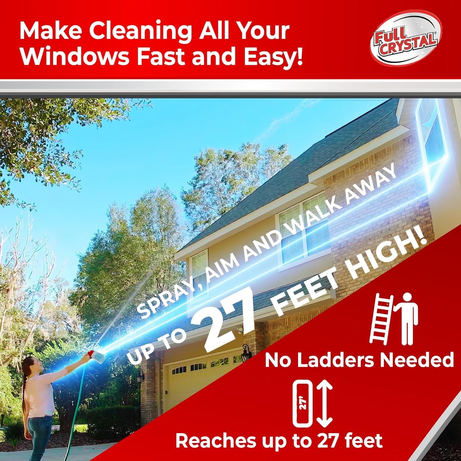 Window Cleaning Kit – 6 oz Glass Cleaner and Bottle with 27 ft , Each 4 oz Ba…