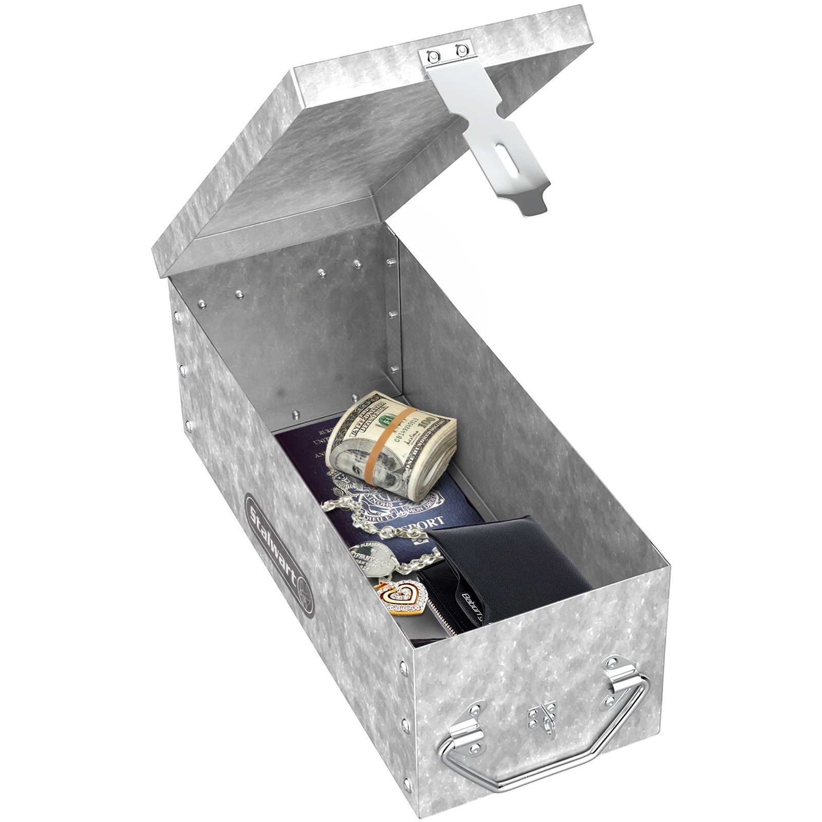 Lock Box with Folding Handle – Durable Metal Storage Chest with Stackable Des…