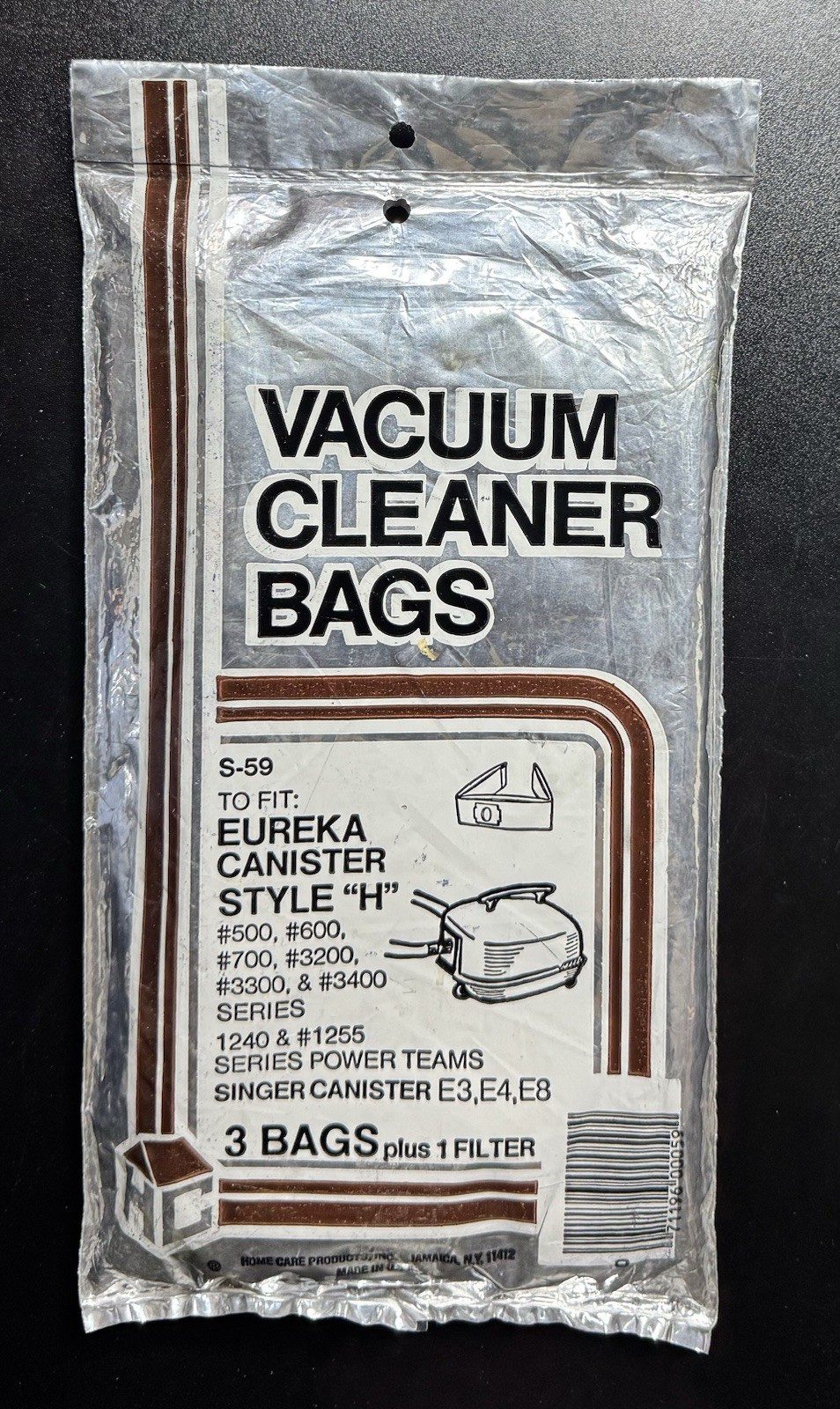 Vintage S-59 fit: Eureky Canister Style H, Qty 3 Vacuum Cleaner Bags +1 Filter