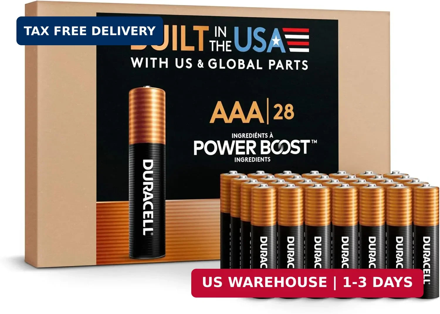Coppertop AAA Batteries, 28 Pack, 12-Year Shelf Life, Storage Tray