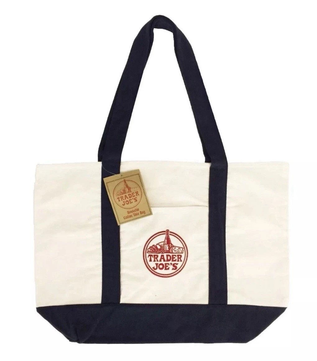 TRADER JOE’S LARGE CANVAS HEAVY REUSABLE BAG — LARGE NAVY BLUE