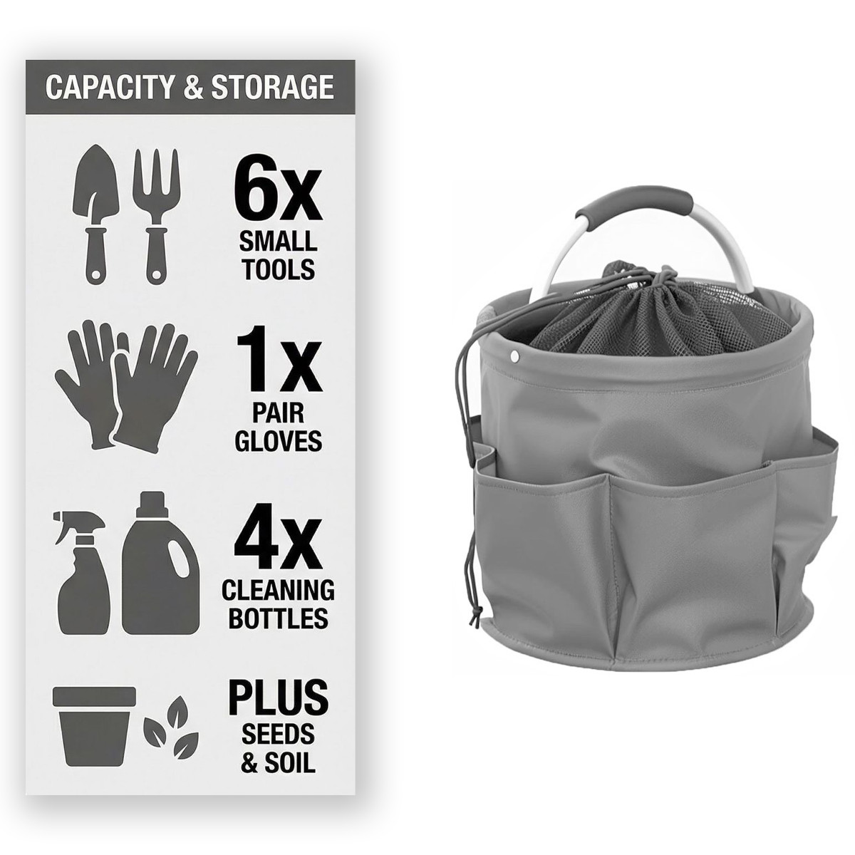 Cleaning Caddy Organizer Bag with Handle Waterproof Oxford Cloth Storage Gray