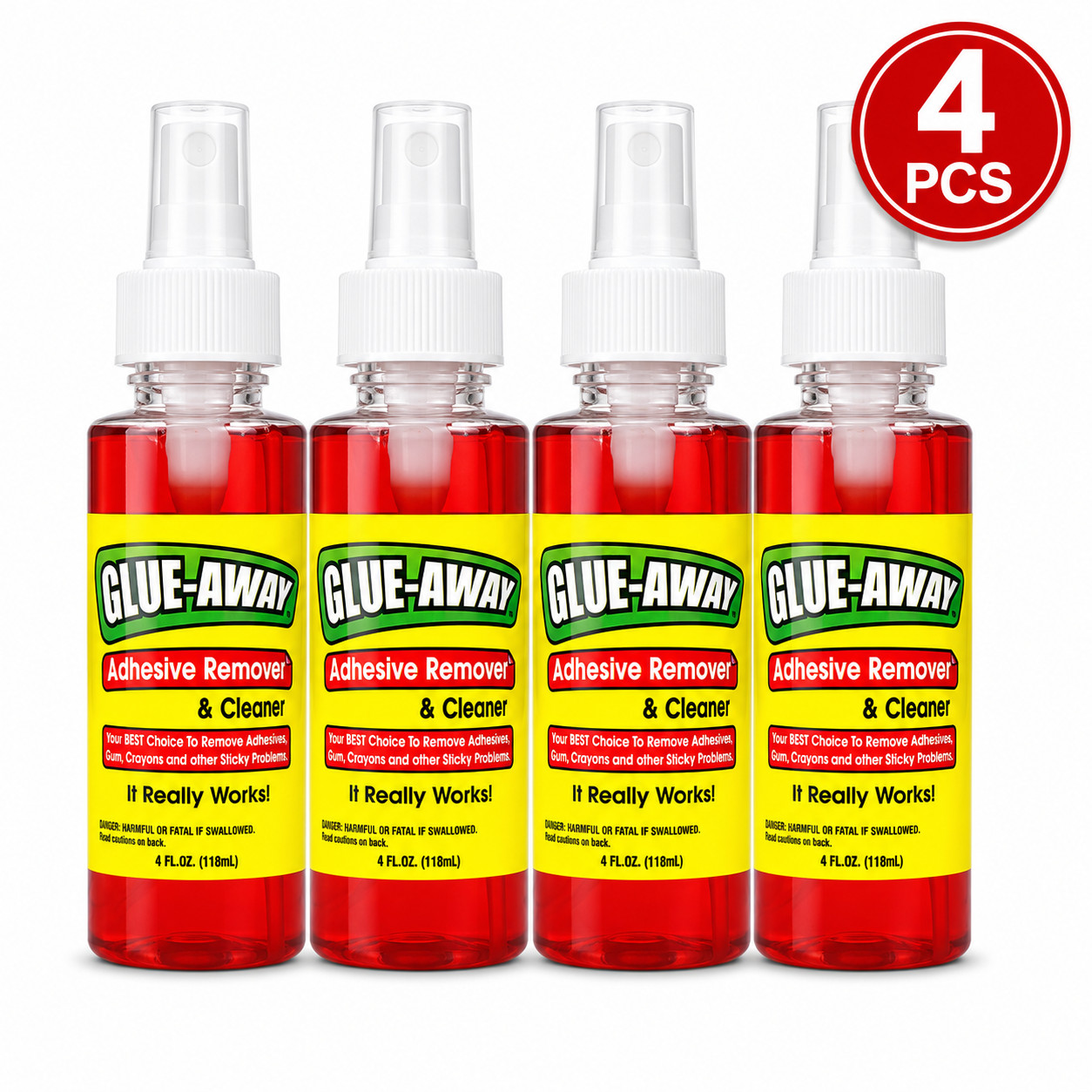 Glue Away Adhesive Remover Cleaner 4 oz x 4 Bottles Gum Glue Sticky Residue