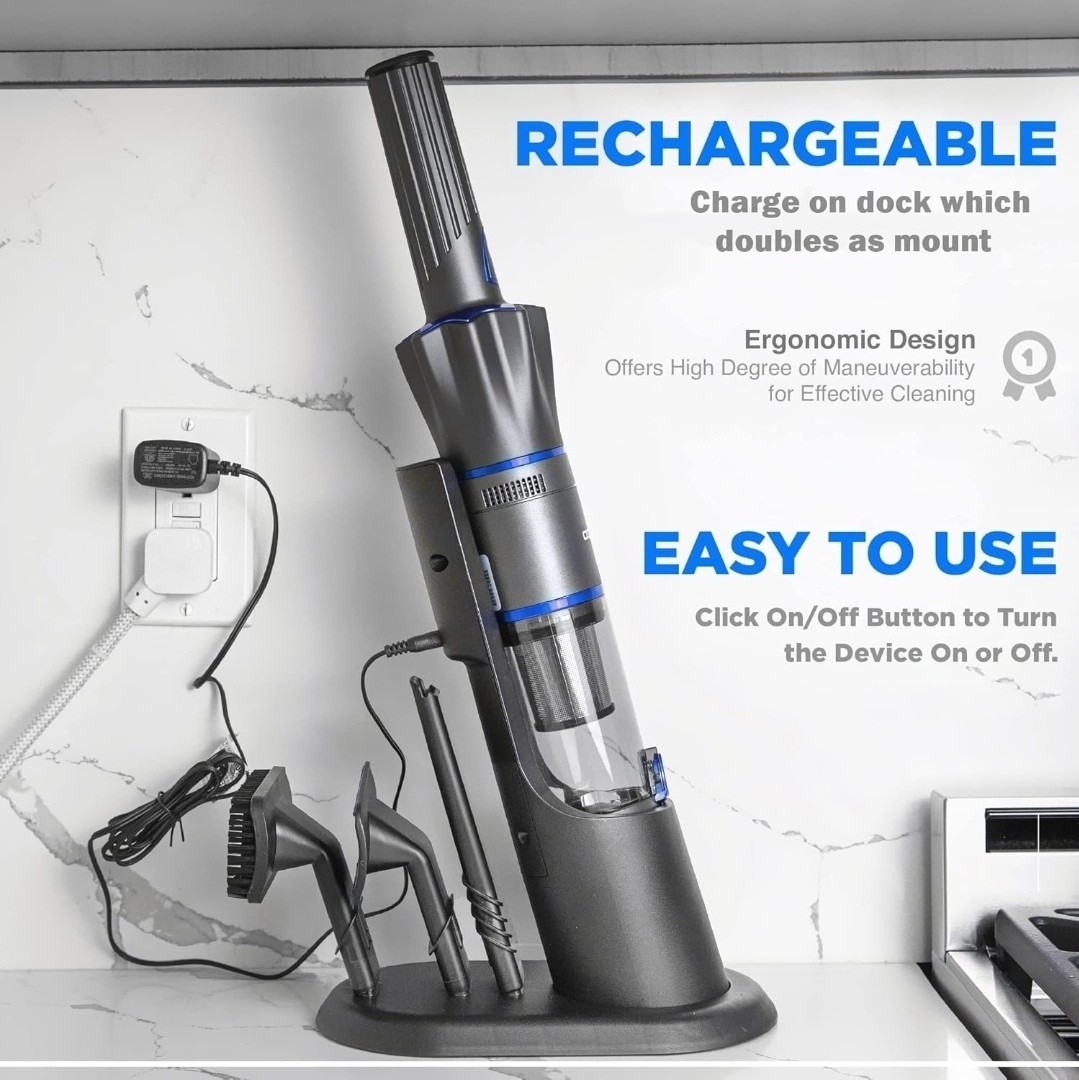 Ruvio Pro Cordless Hand Vacuum 17” Portable Vacuum Cleaner for Home and Car Use