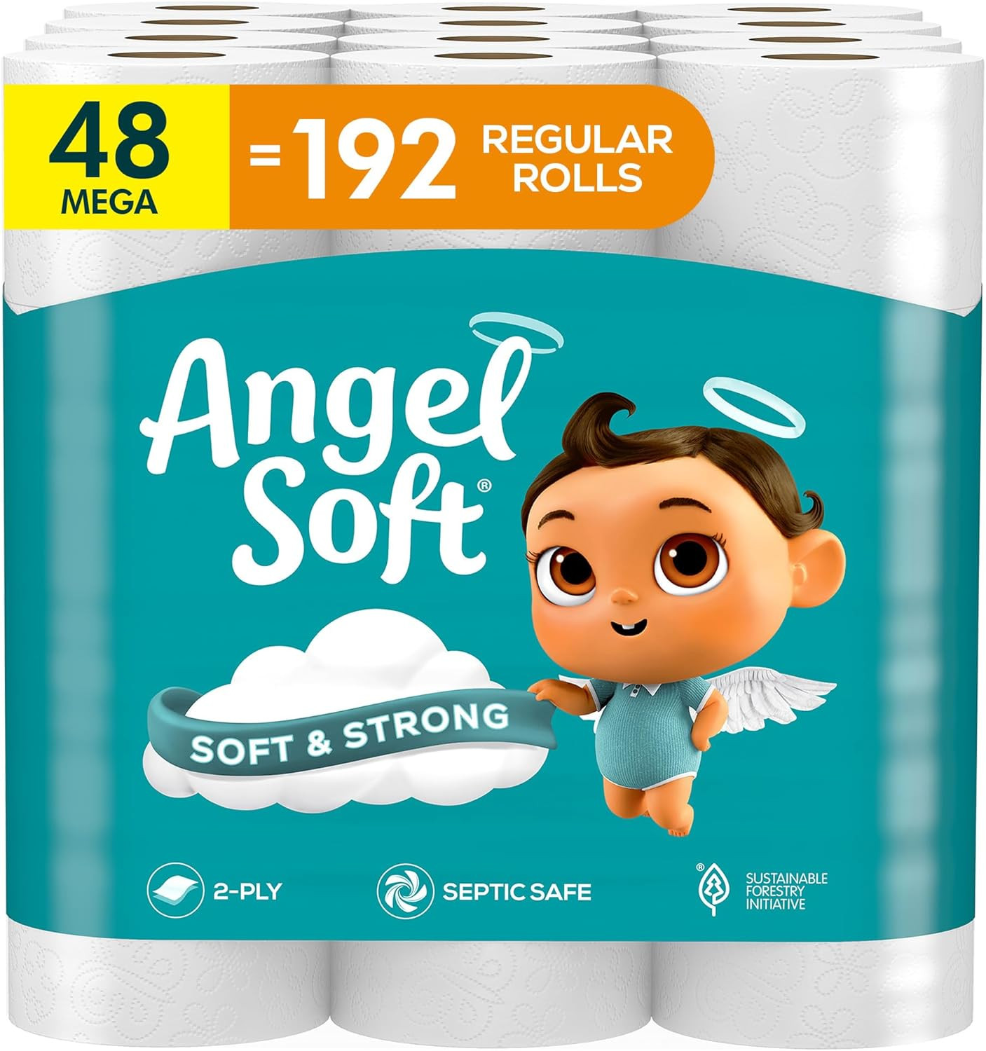 Angel Soft Toilet Paper, 48 Mega Rolls = 192 Regular Rolls, Soft & Strong Bath T