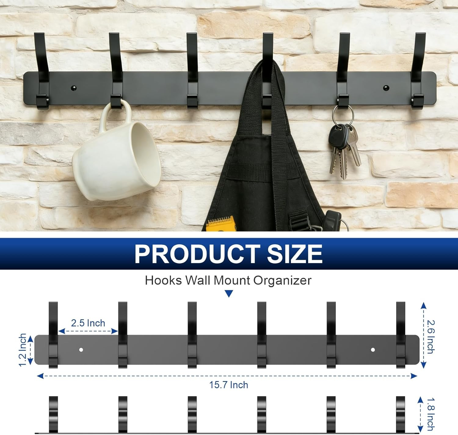 2-Pack Wall Mounted Coat Rack with 6 Hooks, Rustproof Aluminum Heavy Duty Coat H
